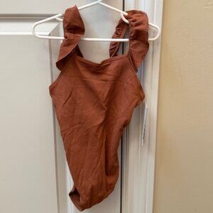 H&M Brown Ruffled-Trimmed One-Piece Swimsuit in size 6X/7.